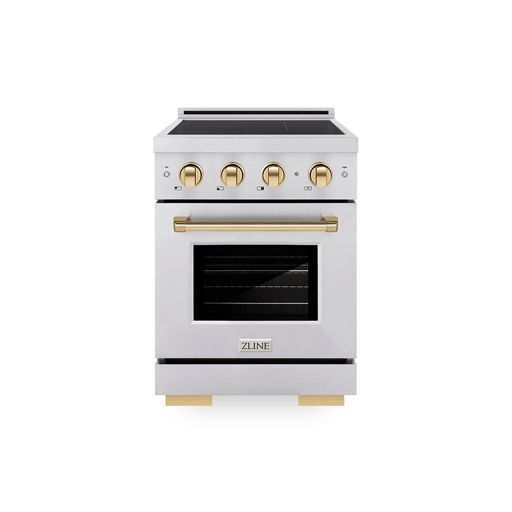 Autograph Edition 24 In. 3.2 Cu. Ft. Paramount Induction Range With 3 Element Cooktop And Electric Convection Oven In Stainless Steel With Polished Gold Accents