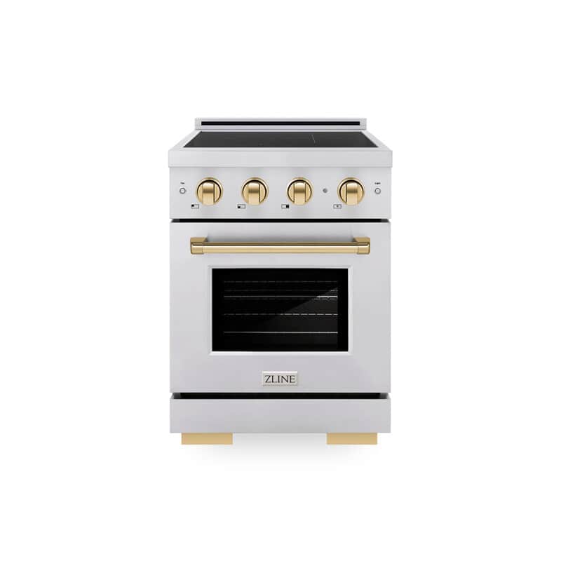 Autograph Edition 24 In. 3.2 Cu. Ft. Paramount Induction Range With 3 Element Cooktop And Electric Convection Oven In Stainless Steel With Polished Gold Accents
