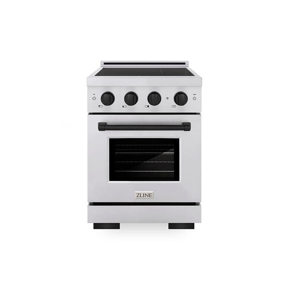 Autograph Edition 24 In. 3.2 Cu. Ft. Paramount Induction Range With 3 Element Cooktop And Electric Convection Oven In Stainless Steel With Matte Black Accents