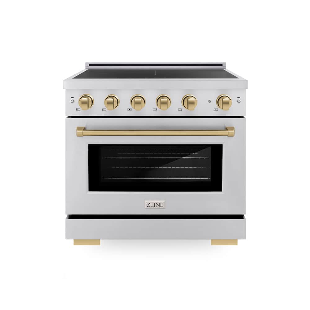 Autograph Edition 36 In. 5.2 Cu. Ft. Paramount Induction Range With 5 Element Cooktop And Electric Convection Oven In Stainless Steel With Champagne Bronze Accents