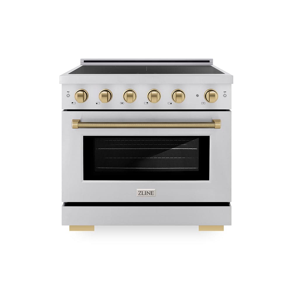 Autograph Edition 36 In. 5.2 Cu. Ft. Paramount Induction Range With 5 Element Cooktop And Electric Convection Oven In Stainless Steel With Champagne Bronze Helix Handle And Knob Accents