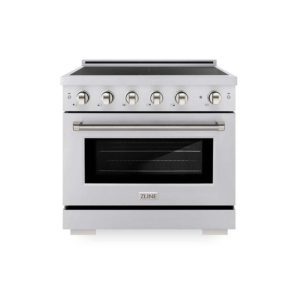 Autograph Edition 36 In. 5.2 Cu. Ft. Paramount Induction Range With 5 Element Cooktop And Electric Convection Oven In Stainless Steel With Polished Nickel Helix Handle And Knob Accents