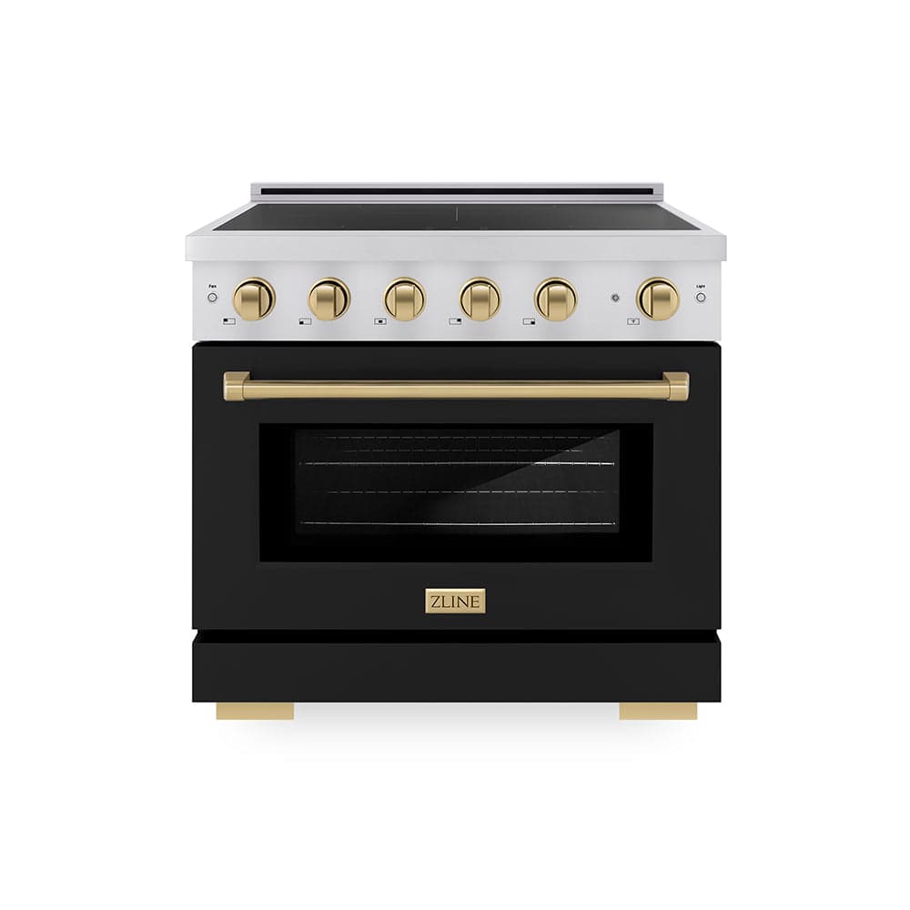 Autograph Edition 36 In. 5.2 Cu. Ft. Paramount Induction Range With 5 Element Cooktop And Electric Convection Oven In Stainless Steel With Black Matte Door And Champagne Bronze Accents