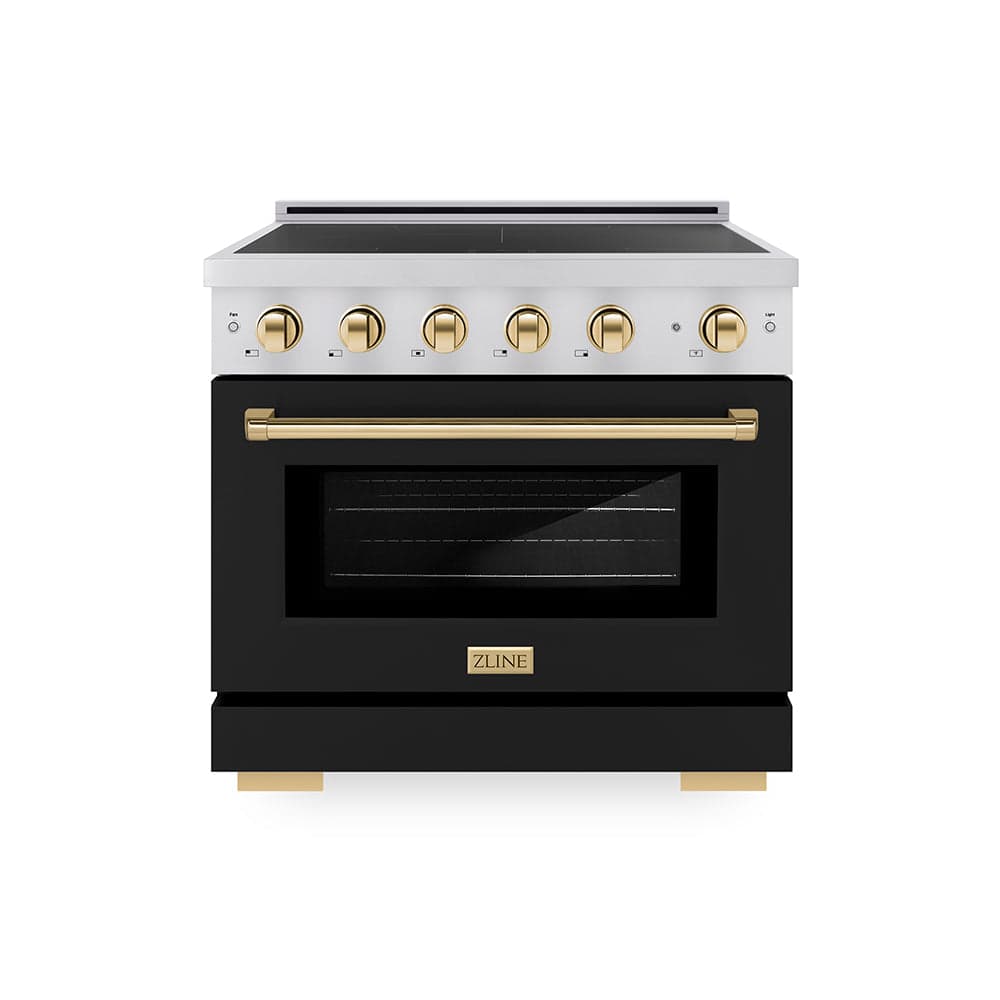 Autograph Edition 36 In. 5.2 Cu. Ft. Paramount Induction Range With 5 Element Cooktop And Electric Convection Oven In Stainless Steel With Black Matte Door And Polished Gold Accents