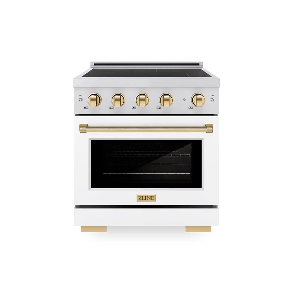 Autograph Edition 30 In. 4.2 Cu. Ft. Paramount Induction Range With 4 Element Cooktop And Electric Convection Oven In Stainless Steel With White Matte Door And Polished Gold Accents