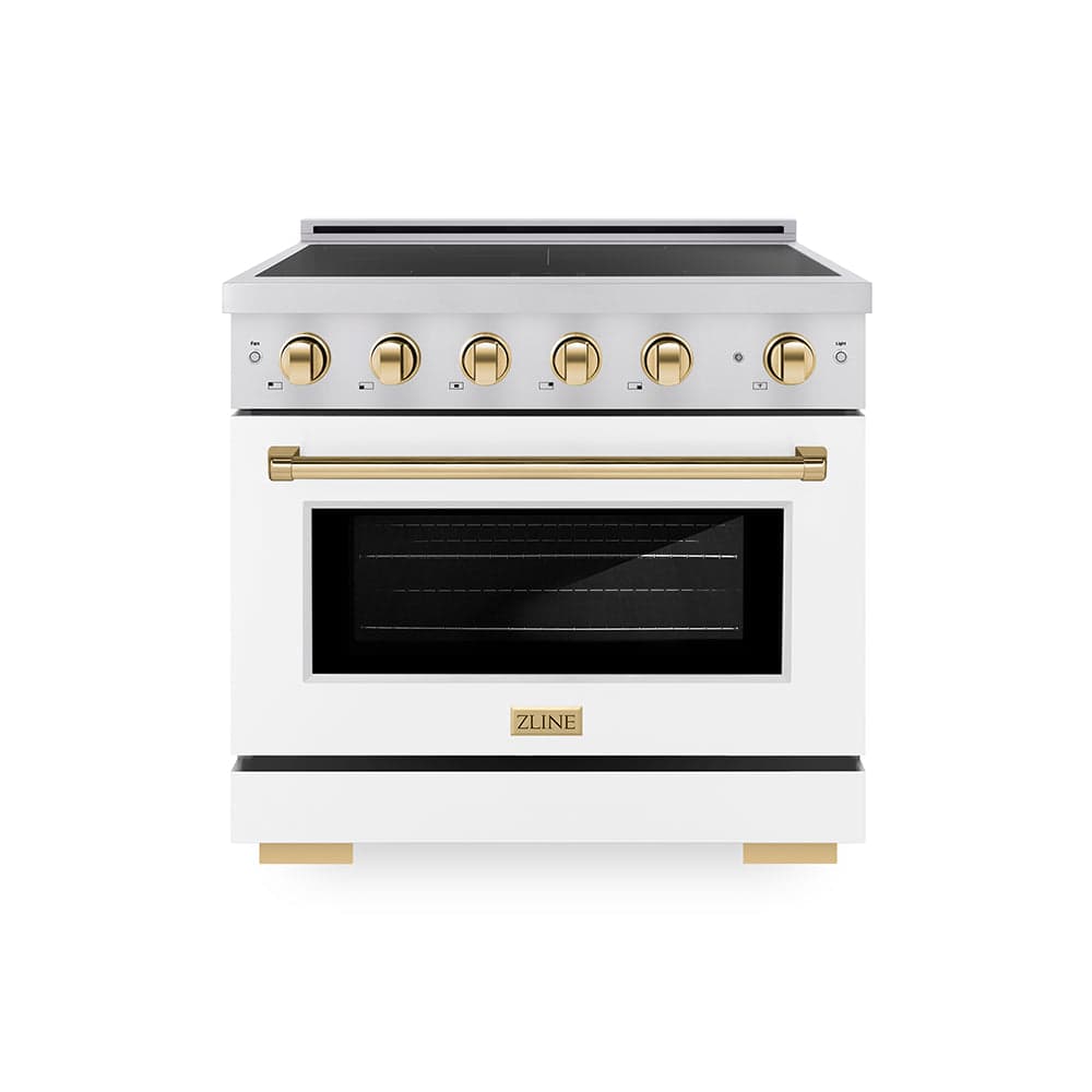 Autograph Edition 36 In. 5.2 Cu. Ft. Paramount Induction Range With 5 Element Cooktop And Electric Convection Oven In Stainless Steel With White Matte Door And Polished Gold Accents