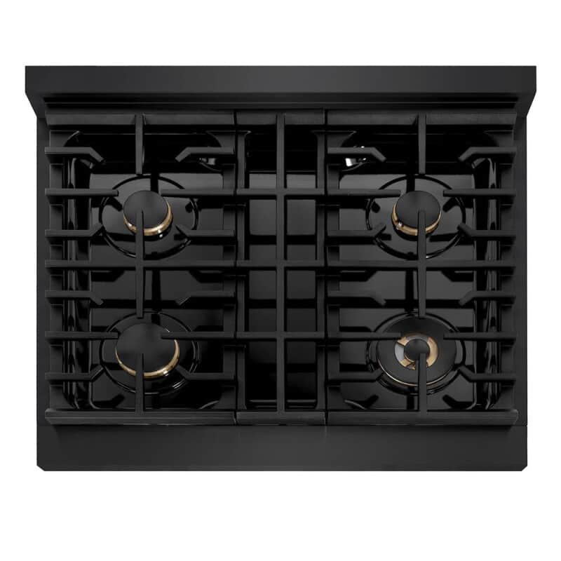 Autograph Edition 30 In. Paramount Gas Rangetop With 4 Burners And Porcelain Cooktop In Black Stainless Steel With Champagne Bronze Accents