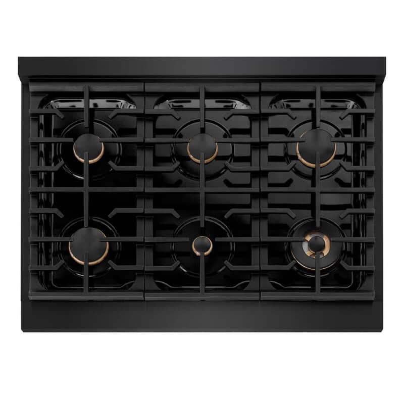 Autograph Edition 36 In. Paramount Gas Rangetop With 6 Burners And Porcelain Cooktop In Black Stainless Steel With Polished Gold Accents