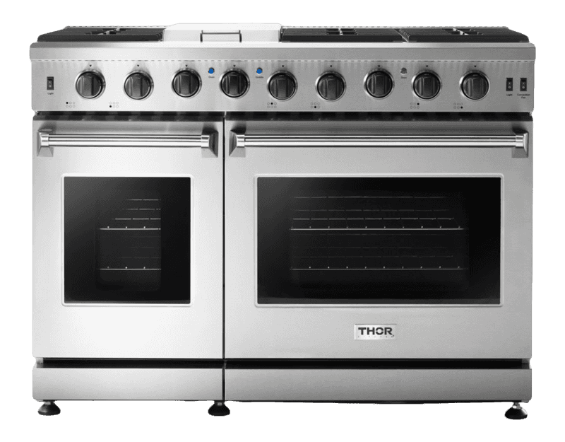 48 Inch Gas Range, 6 Burner Griddle Double Oven Thor Kitchen