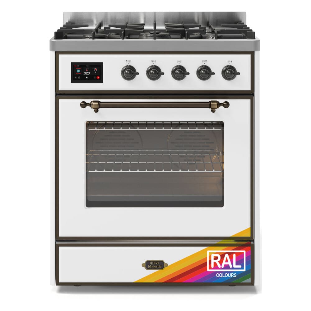 Majestic II 30 UM30DNE3RAB Freestanding Dual Fuel Range with 5 Sealed Burners Single Oven with Triple Glass Door with Bronze knobs