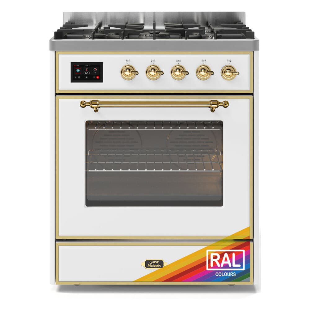 Majestic II 30 UM30DNE3RAG Freestanding Dual Fuel Range with 5 Sealed Burners Single Oven with Triple Glass Door with Brass knobs