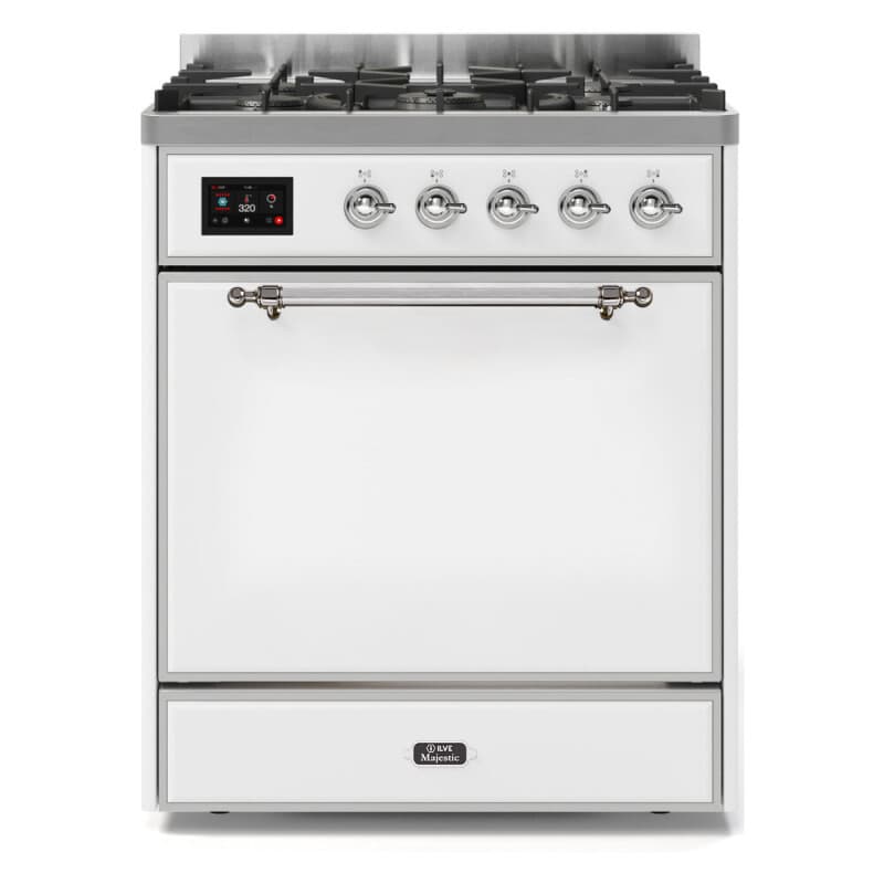Majestic II Series 30 inch Freestanding Dual Fuel Range with Natural Gas, 5 Sealed Brass Burners, 4 cu. ft. Total Oven Capacity, Convection Oven, Continuous Grates, Storage Drawer, with Chrome Trim