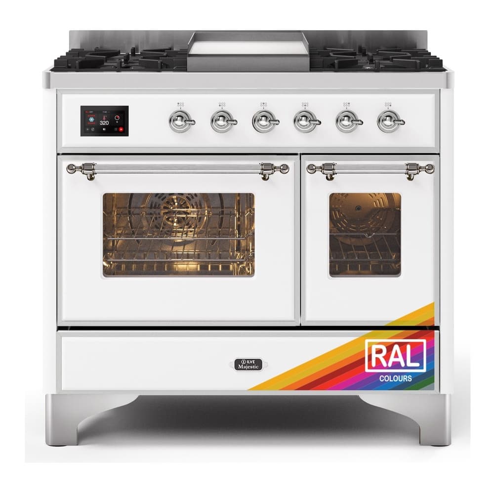 Majestic II 40 UMD10FDNS3RAC Freestanding Dual Fuel Range with 6 Sealed Burners with Griddle Double Oven with Triple Glass Door with Chrome knobs