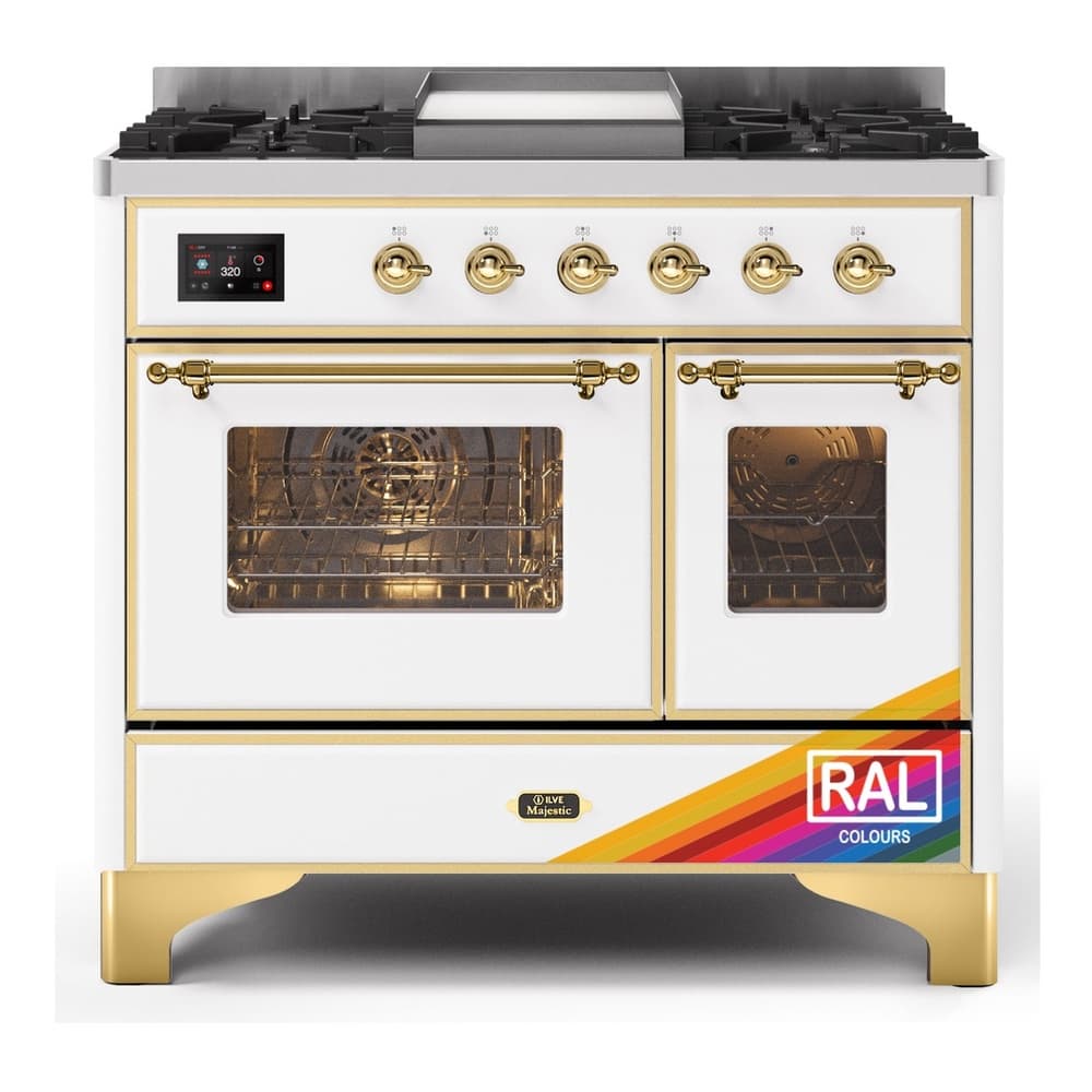 Majestic II 40 UMD10FDNS3RAG Freestanding Dual Fuel Range with 6 Sealed Burners with Griddle Double Oven with Triple Glass Door with Brass knobs