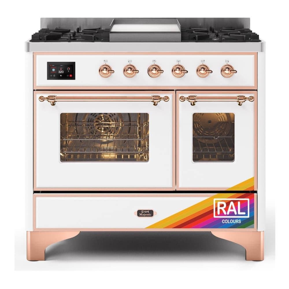 Majestic II 40 UMD10FDNS3RAP Freestanding Dual Fuel Range with 6 Sealed Burners with Griddle Double Oven with Triple Glass Door with Copper knobs