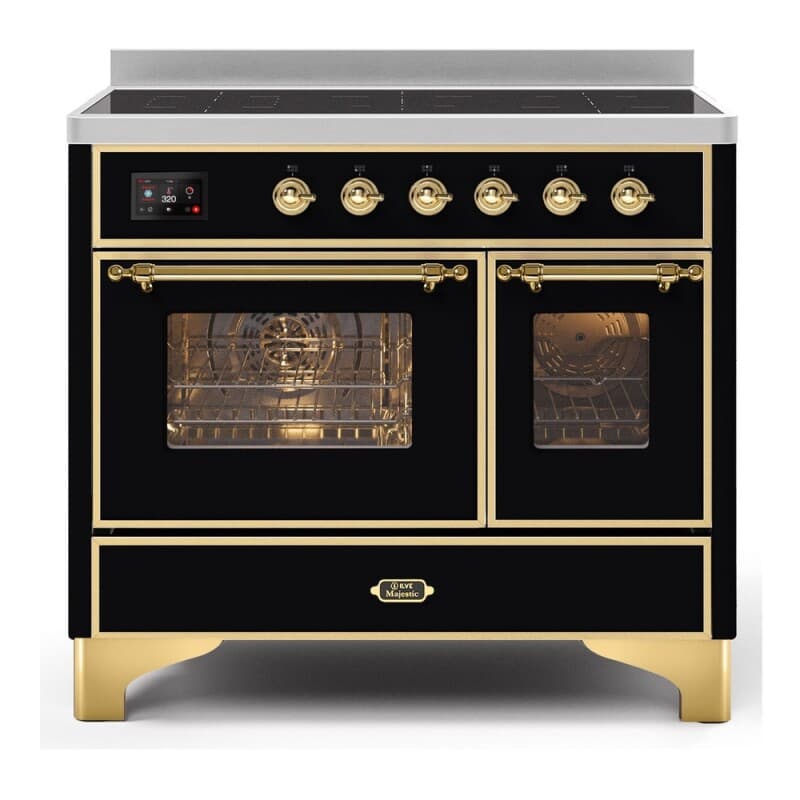 Majestic II Series 40 inch Freestanding Electric Induction Range with 6 Elements, Smoothtop Cooktop, 3.82 cu. ft. Total Oven Capacity, Convection Oven, Viewing Window, Warming Drawer, with Brass Trim