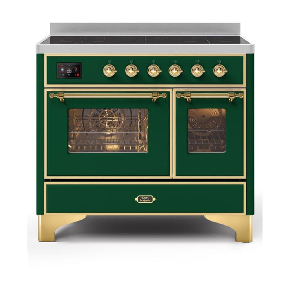 Majestic II Series 40 inch Freestanding Electric Induction Range with 6 Elements, Smoothtop Cooktop, 3.82 cu. ft. Total Oven Capacity, Convection Oven, Viewing Window, Warming Drawer, with Brass Trim