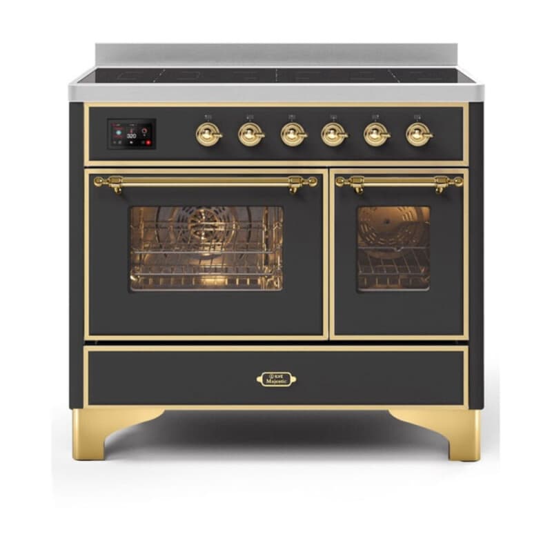 Majestic II Series 40 inch Freestanding Electric Induction Range with 6 Elements, Smoothtop Cooktop, 3.82 cu. ft. Total Oven Capacity, Convection Oven, Viewing Window, Warming Drawer, with Brass Trim