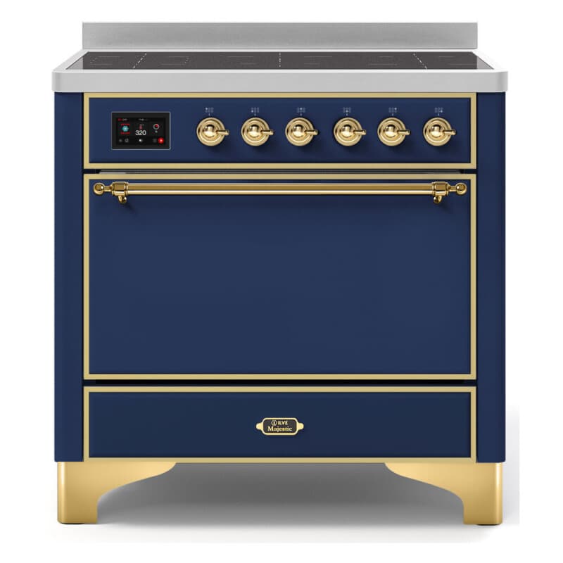 Majestic II Series 36 inch Freestanding Electric Induction Range with 5 Elements, Smoothtop Cooktop, 3.5 cu. ft. Total Oven Capacity, Convection Oven, Warming Drawer, with Brass Trim
