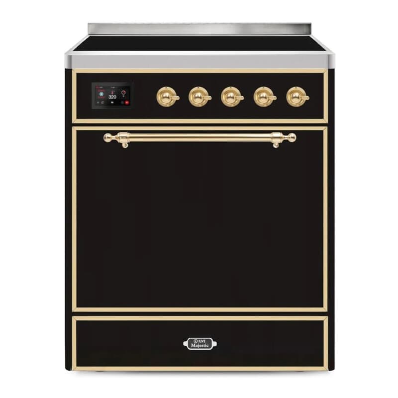 Majestic II Series 30 inch Freestanding Electric Induction Range with 4 Elements, Smoothtop Cooktop, 4 cu. ft. Total Oven Capacity, Convection Oven, with Brass Trim
