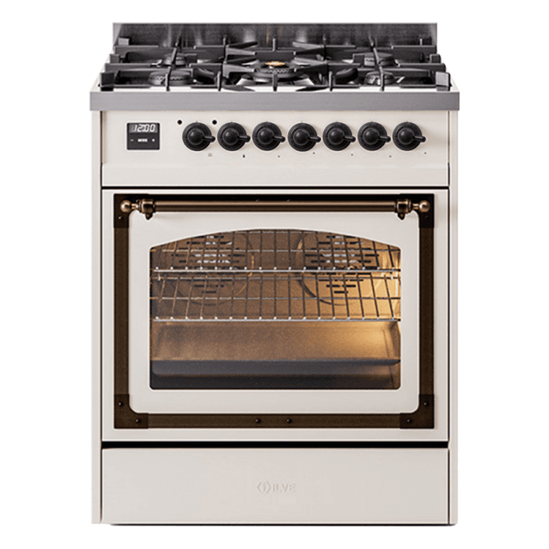 Nostalgie II Noblesse 30″ Dual Fuel Range (Liquid Propane, Triple Glass Door, Antique White, Burnished)