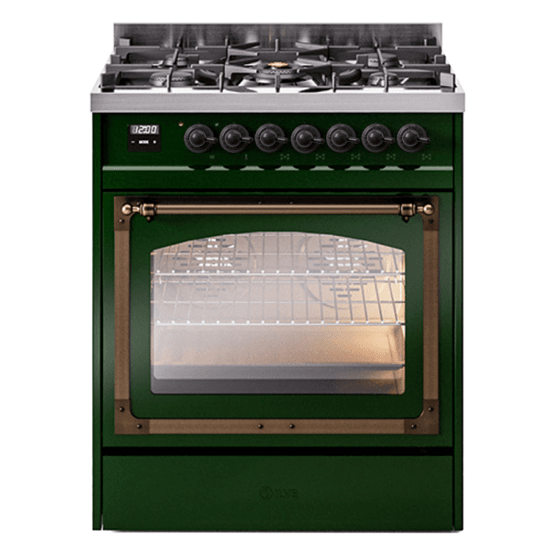 Nostalgie II Noblesse 30″ Dual Fuel Range (Natural Gas, Triple Glass Door, Emerald Green, Burnished)