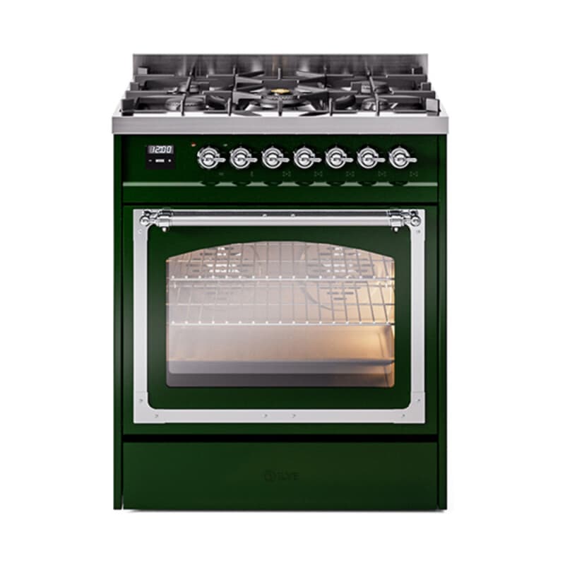 Nostalgie II Noblesse 30″ Dual Fuel Range (Natural Gas, Triple Glass Door, Emerald Green, Chrome)