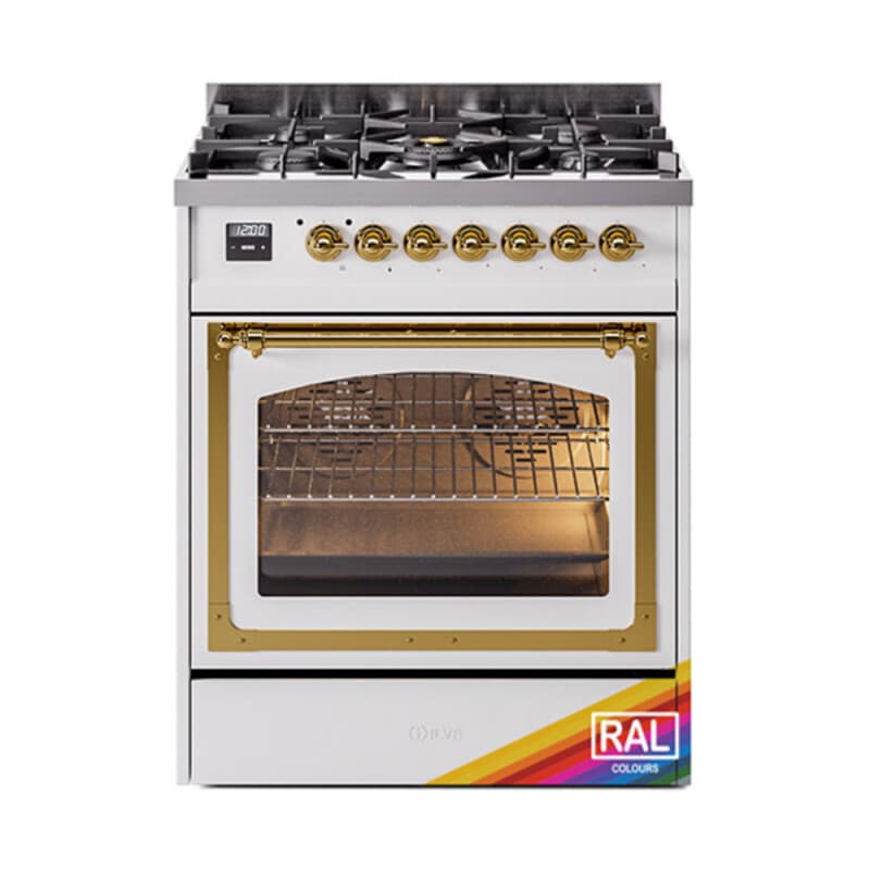 Nostalgie II Noblesse 30″ Dual Fuel Range (Liquid Propane, Triple Glass Door, RAL, Brass)