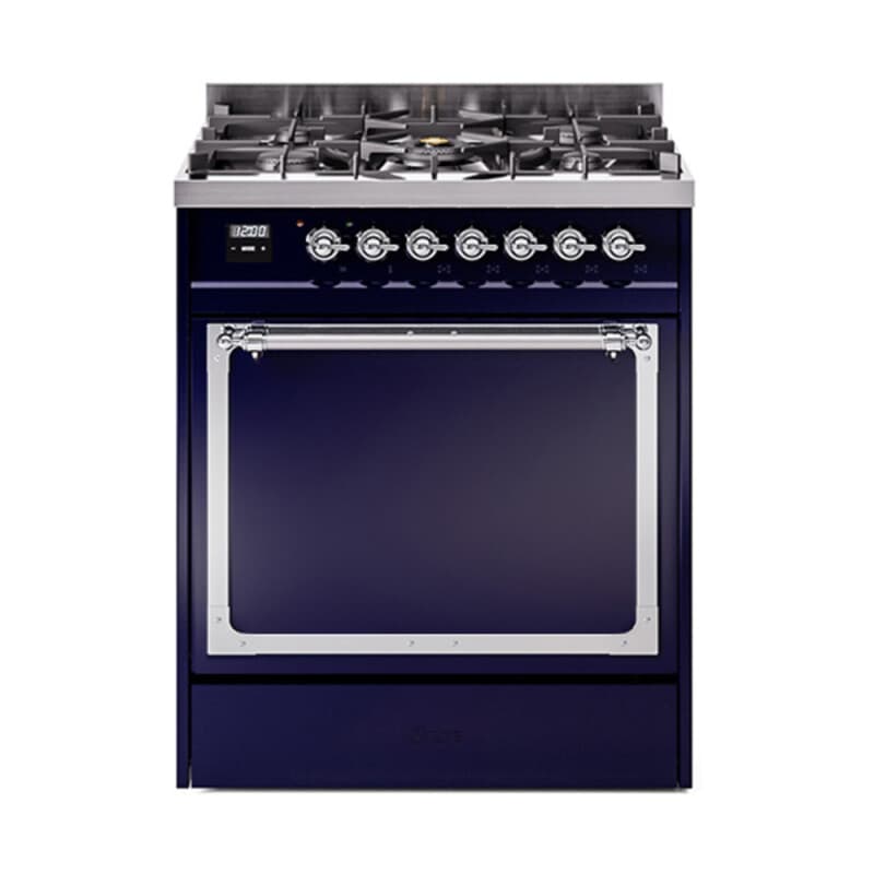 Nostalgie II Noblesse 30″ Dual Fuel Range (Liquid Propane, Solid Door, Midnight Blue, Chrome)
