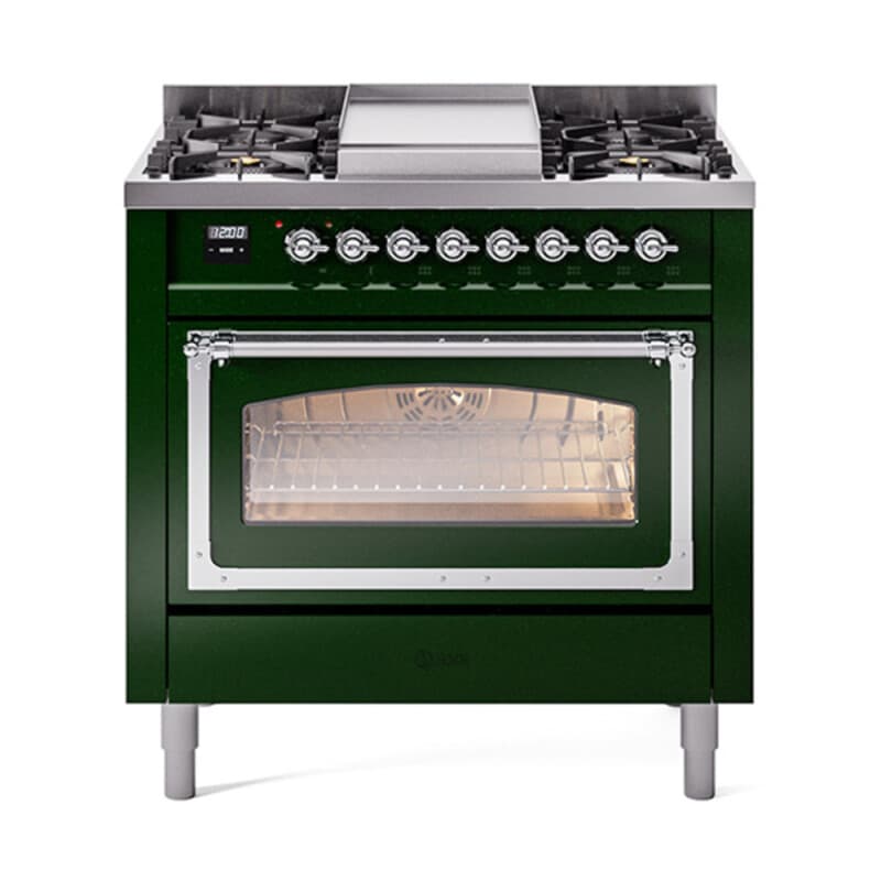 Nostalgie II Noblesse 36″ Dual Fuel Range (Liquid Propane, Triple Glass Door, Emerald Green, Chrome)
