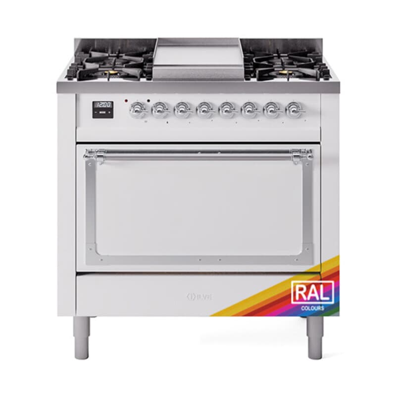 Nostalgie II Noblesse 36″ Dual Fuel Range (Liquid Propane, Solid Door, RAL, Chrome)