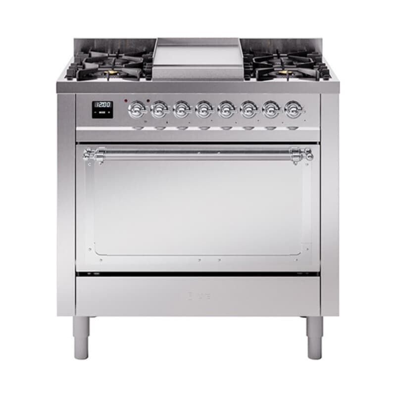 Nostalgie II Noblesse 36″ Dual Fuel Range (Liquid Propane, Solid Door, Stainless Steel, Chrome)