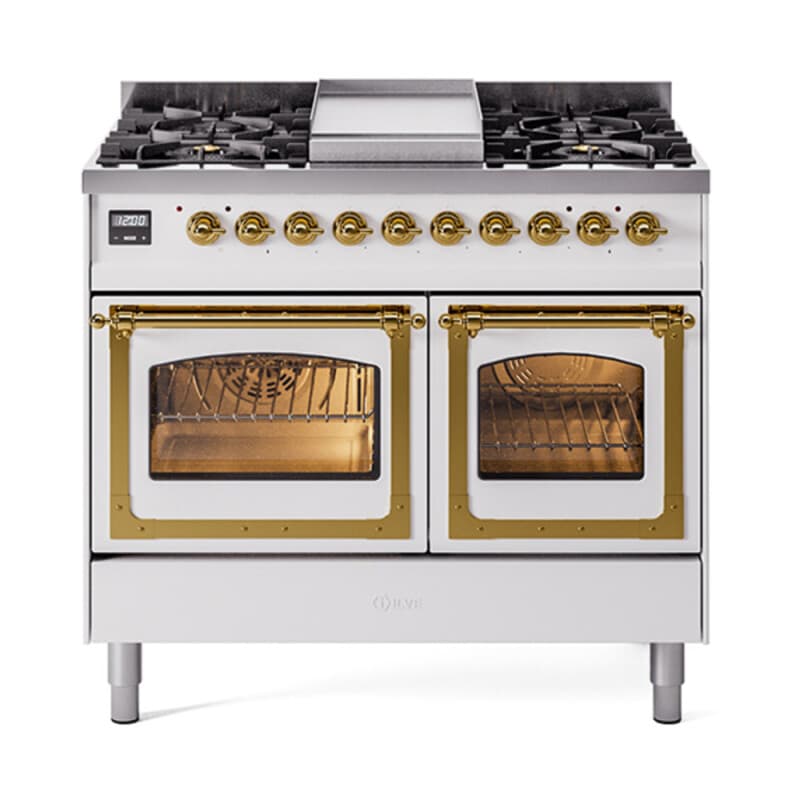 Nostalgie II Noblesse 40″ Dual Fuel Range (Natural Gas, Triple Glass Door, White, Brass)