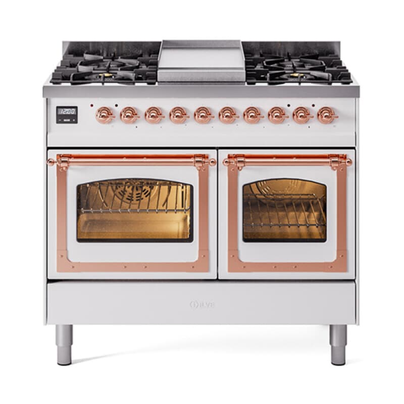 Nostalgie II Noblesse 40″ Dual Fuel Range (Liquid Propane, Triple Glass Door, White, Copper)