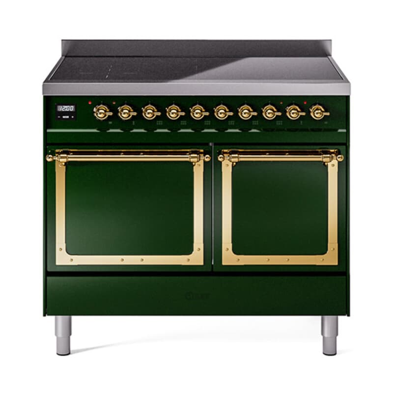 Nostalgie II Noblesse 40″ Induction Range (Solid Door, Emerald Green, Brass)