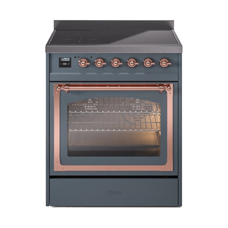 Nostalgie II Noblesse 30″ Induction Range (Triple Glass Door, Blue Grey, Copper)