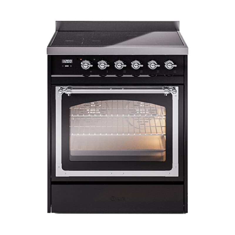 Nostalgie II Noblesse 30″ Induction Range (Triple Glass Door, Glossy Black, Chrome)