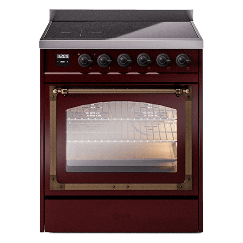 Nostalgie II Noblesse 30″ Induction Range (Triple Glass Door, Burgundy, Burnished)