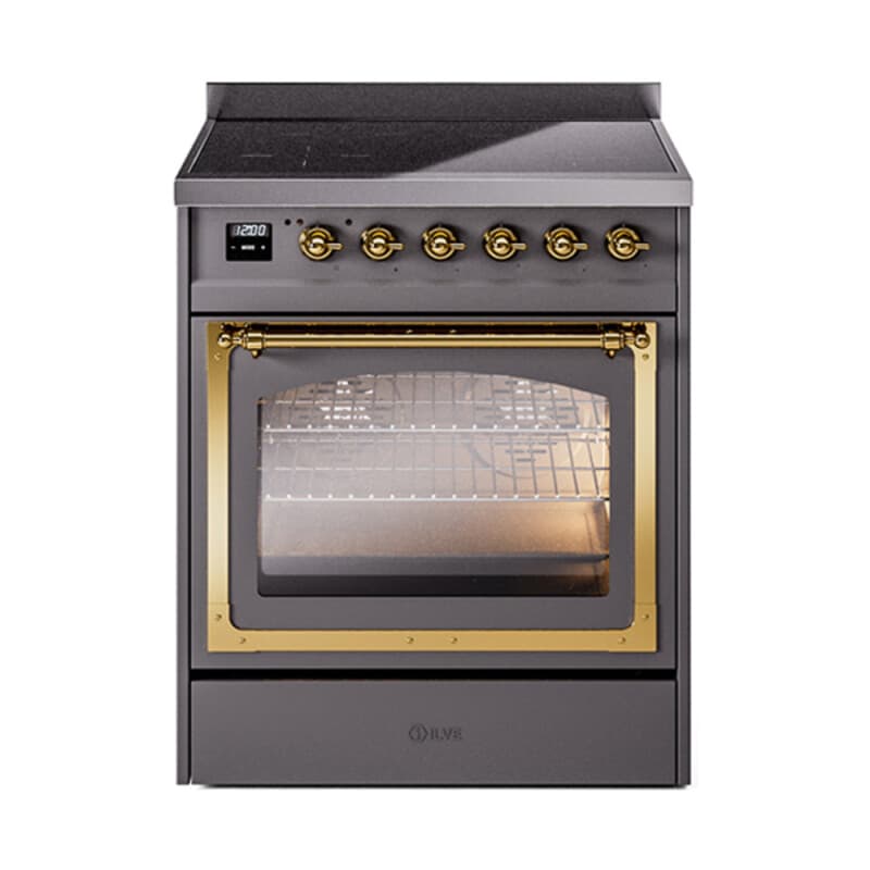 Nostalgie II Noblesse 30″ Induction Range (Triple Glass Door, Graphite Matte, Brass)