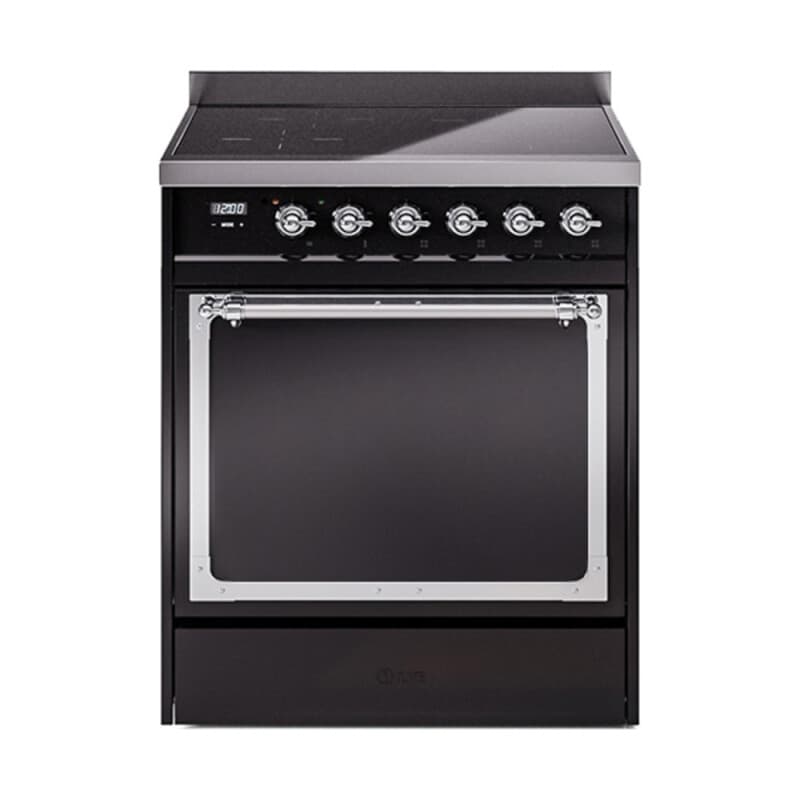 Nostalgie II Noblesse 30″ Induction Range (Solid Door, Glossy Black, Chrome)