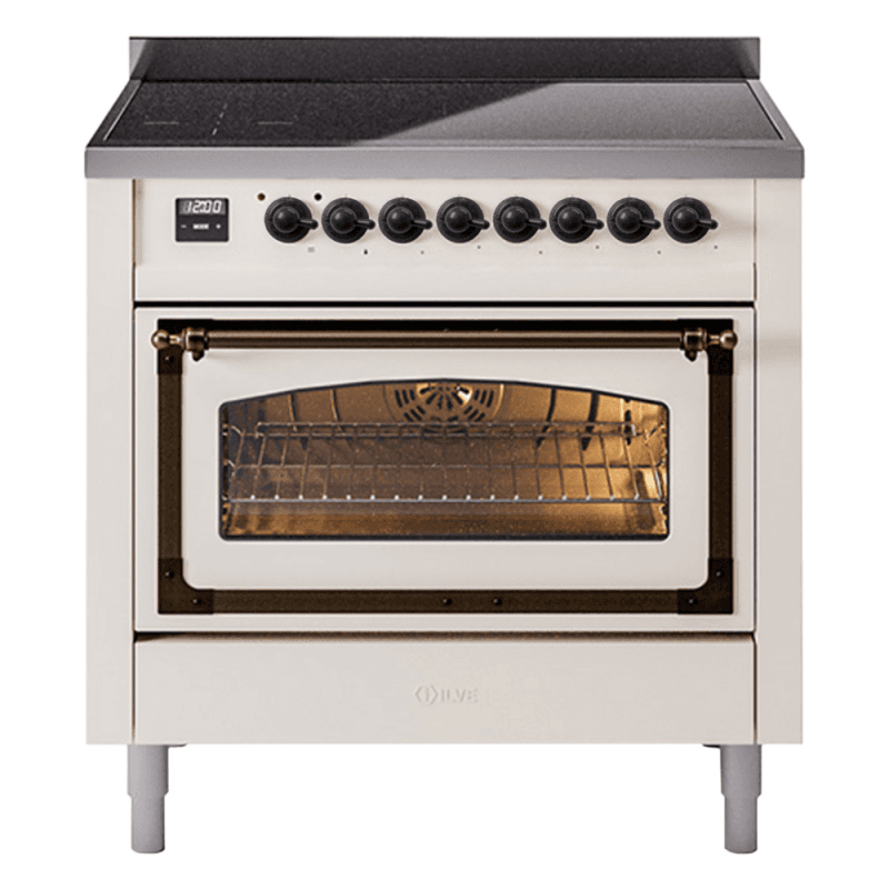 Nostalgie II Noblesse 36″ Induction Range (Triple Glass Door, Antique White, Burnished)