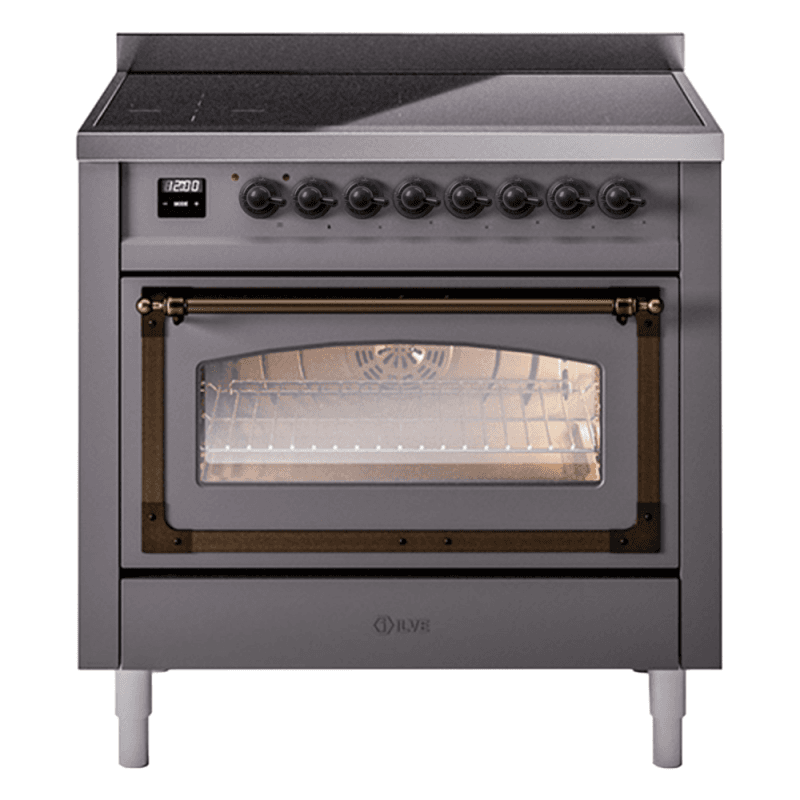 Nostalgie II Noblesse 36″ Induction Range (Triple Glass Door, Graphite Matte, Burnished)