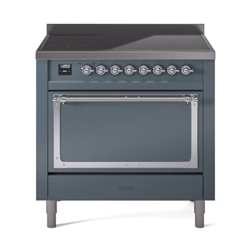 Nostalgie II Noblesse 36″ Induction Range (Solid Door, Blue Grey, Chrome)