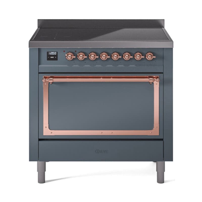 Nostalgie II Noblesse 36″ Induction Range (Solid Door, Blue Grey, Copper)