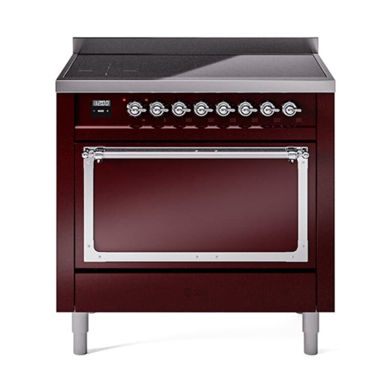 Nostalgie II Noblesse 36″ Induction Range (Solid Door, Burgundy, Chrome)