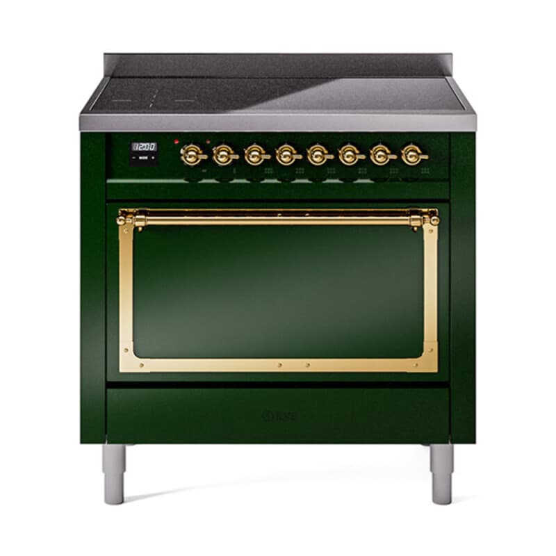 Nostalgie II Noblesse 36″ Induction Range (Solid Door, Emerald Green, Brass)