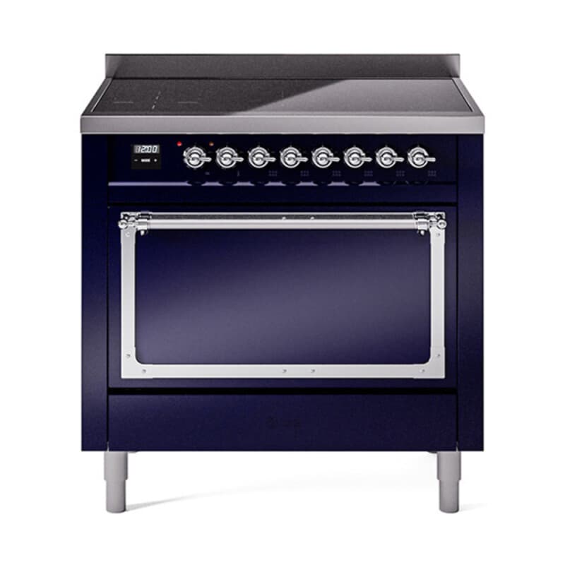 Nostalgie II Noblesse 36″ Induction Range (Solid Door, Midnight Blue, Chrome)