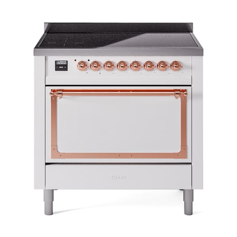 Nostalgie II Noblesse 36″ Induction Range (Solid Door, White, Copper)