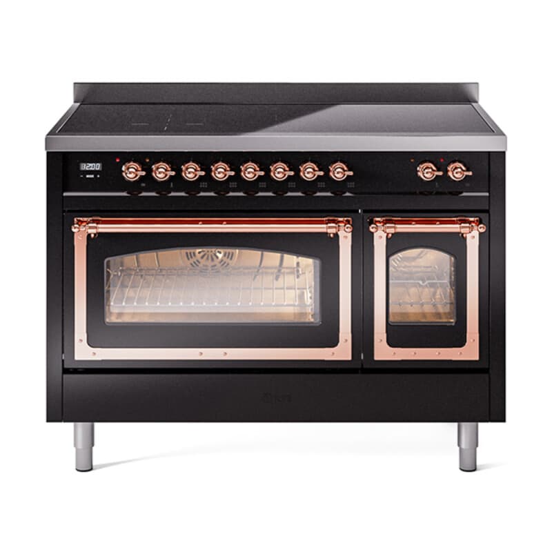 Nostalgie II Noblesse 48″ Induction Range (Triple Glass Door, Glossy Black, Copper)