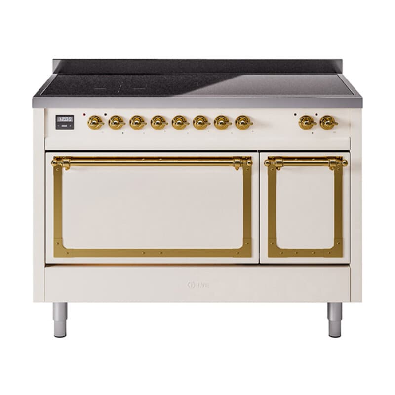 Nostalgie II Noblesse 48″ Induction Range (Solid Door, Antique White, Brass)